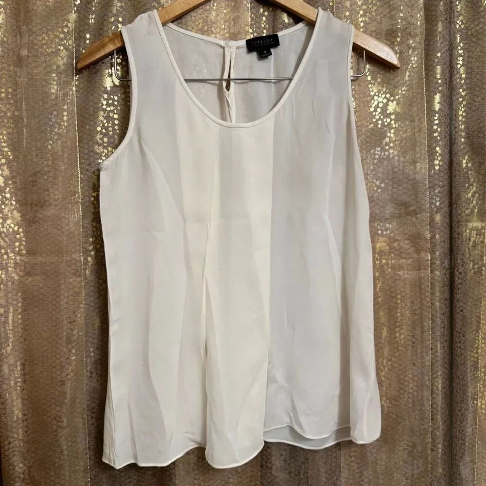 Carlisle Collection 100% Silk Ivory Tank Top Blouse Pleated Detail Size 2
